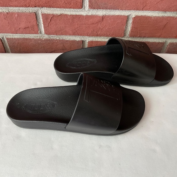 Tod’s Logo Embossed Rubber Fascia T Leone Black Rubber Men’s Sliders Size 8 main image 7